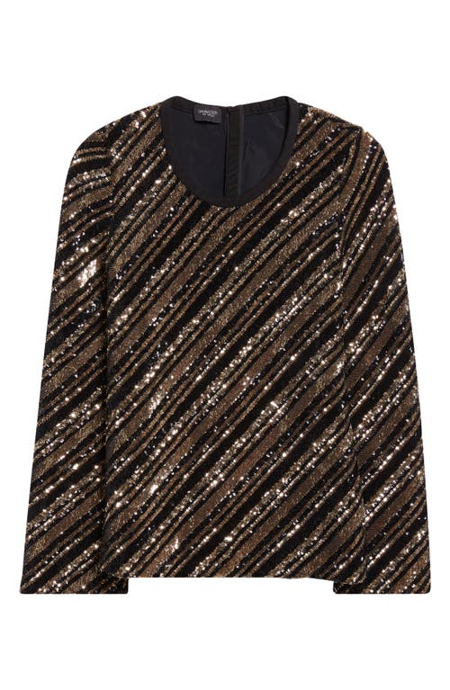 Giambattista Valli Stripe Sequin Long Sleeve Top In Black