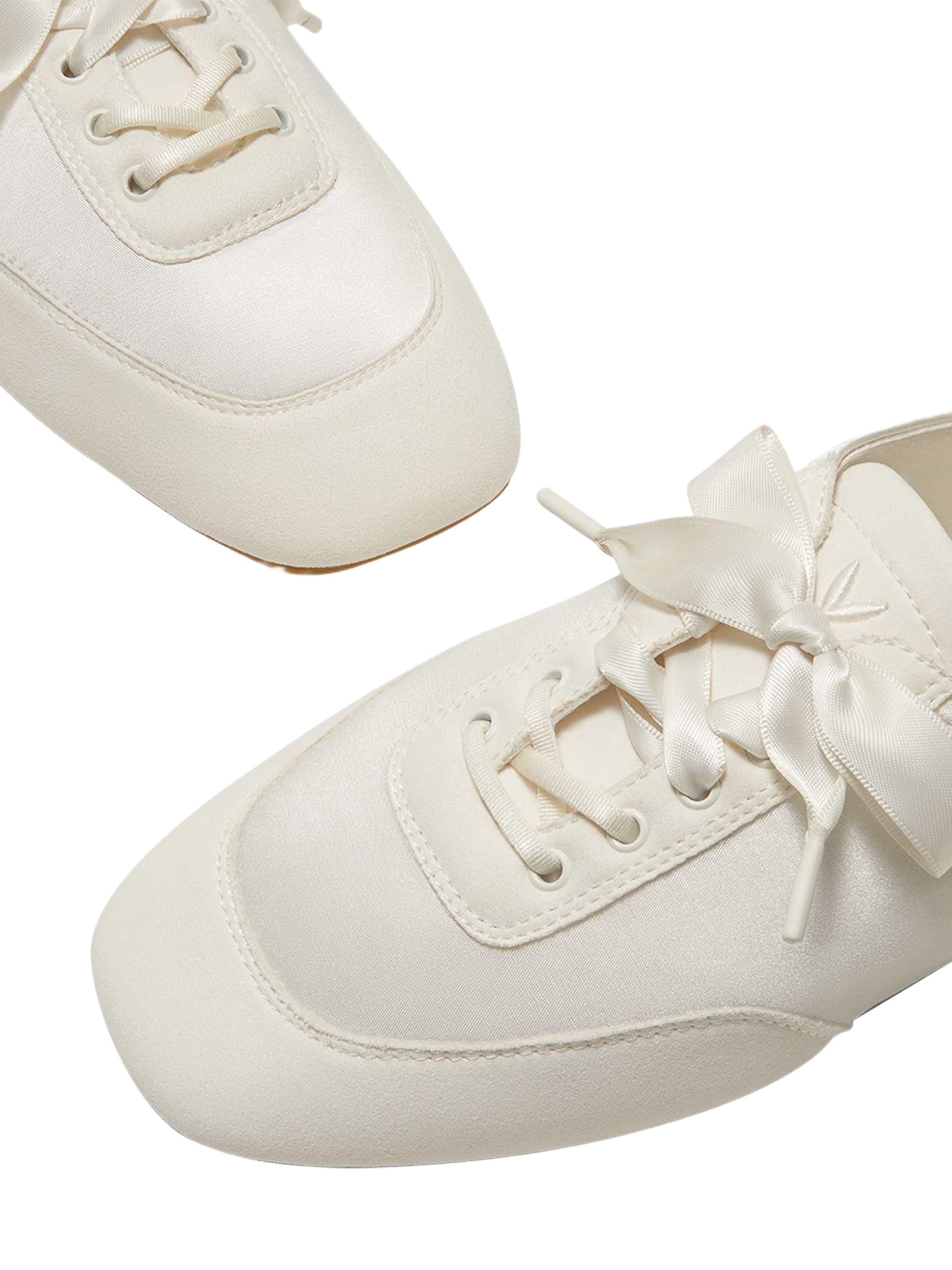Cristina Square-Toe Lace-Up Satin Sneakerina, Alternate, color, Light Gold