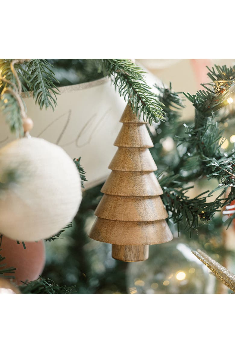 5" Wooden Tree Christmas Ornaments, Alternate, color, Earth tones