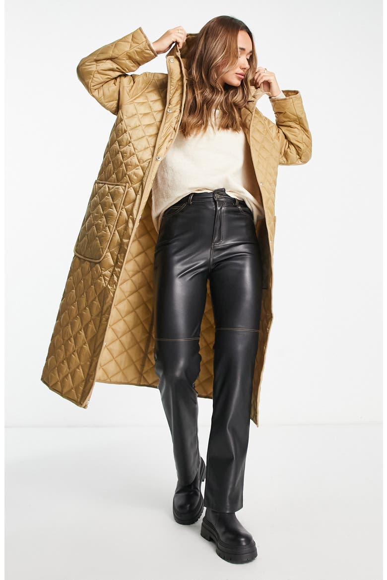 Quilted Longline Coat, Main, color, CAMEL