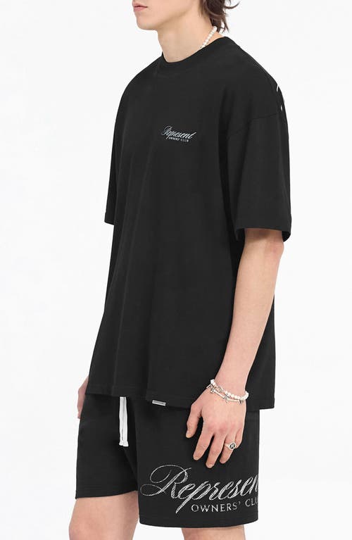 Represent Owners' Club Script Graphic Short Sleeve Sweatshirt In Black
