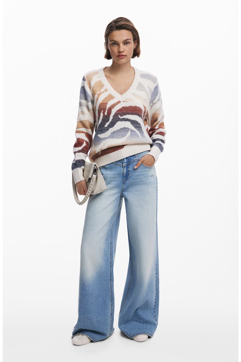 Ombré V-Neck Sweater, Alternate, color, BEIGE
