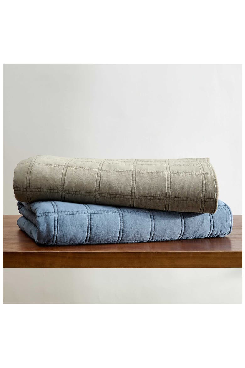 Stonewashed Solid Microfiber Quilt Set, Alternate, color, MEDIUM / DARK BLUE