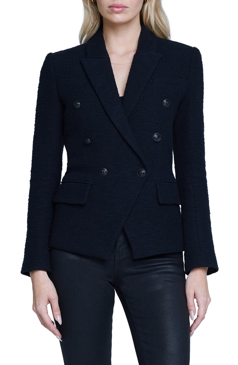 L'AGENCE Kenzie Double Breasted Tweed Blazer, Main, color,