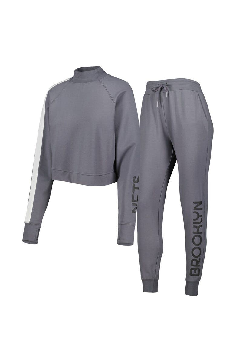 LUSSO Women's Lusso Charcoal Brooklyn Nets Maddie & Matildas Raglan Tri-Blend Pullover Hoodie & Jogger Pants Set, Main, color, Charcoal