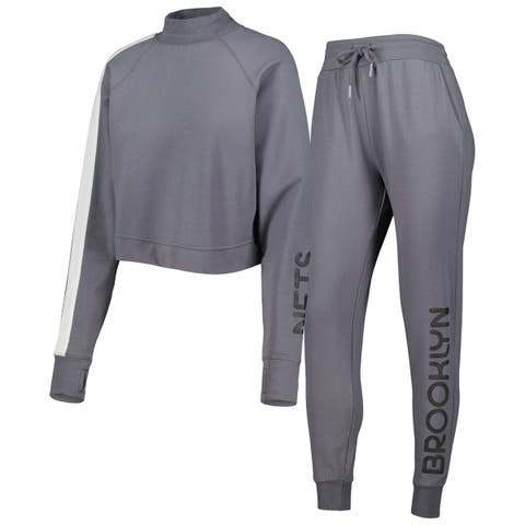 Women's Lusso Charcoal Brooklyn Nets Maddie & Matildas Raglan Tri-Blend Pullover Hoodie & Jogger Pants Set