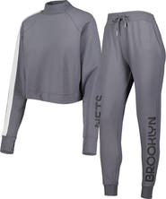 LUSSO Women's Lusso Charcoal Brooklyn Nets Maddie & Matildas Raglan Tri-Blend Pullover Hoodie & Jogger Pants Set