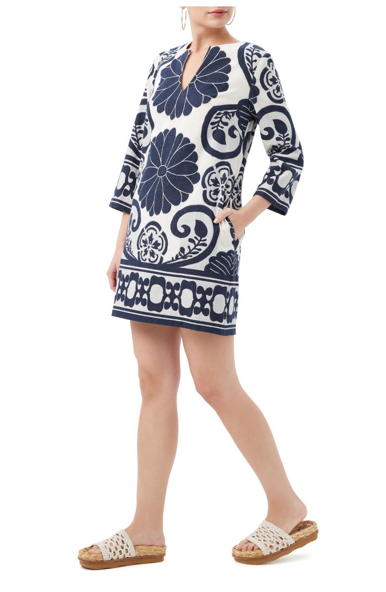 Trina Turk Amy Border print Shift Dress, Alternate, color, Sumi Blue/Whitewash