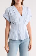 MAX STUDIO Stripe Short Sleeve Pleated Front Top