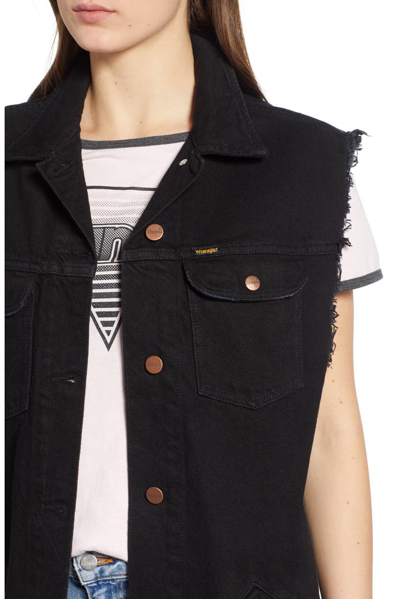 Longline Denim Vest, Alternate, color, BLACK