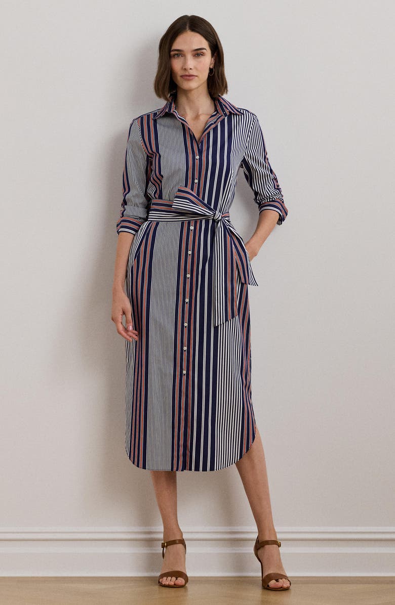 Ralph Lauren Stripe Shirtdress, Alternate, color, Blue/ White/ Orange