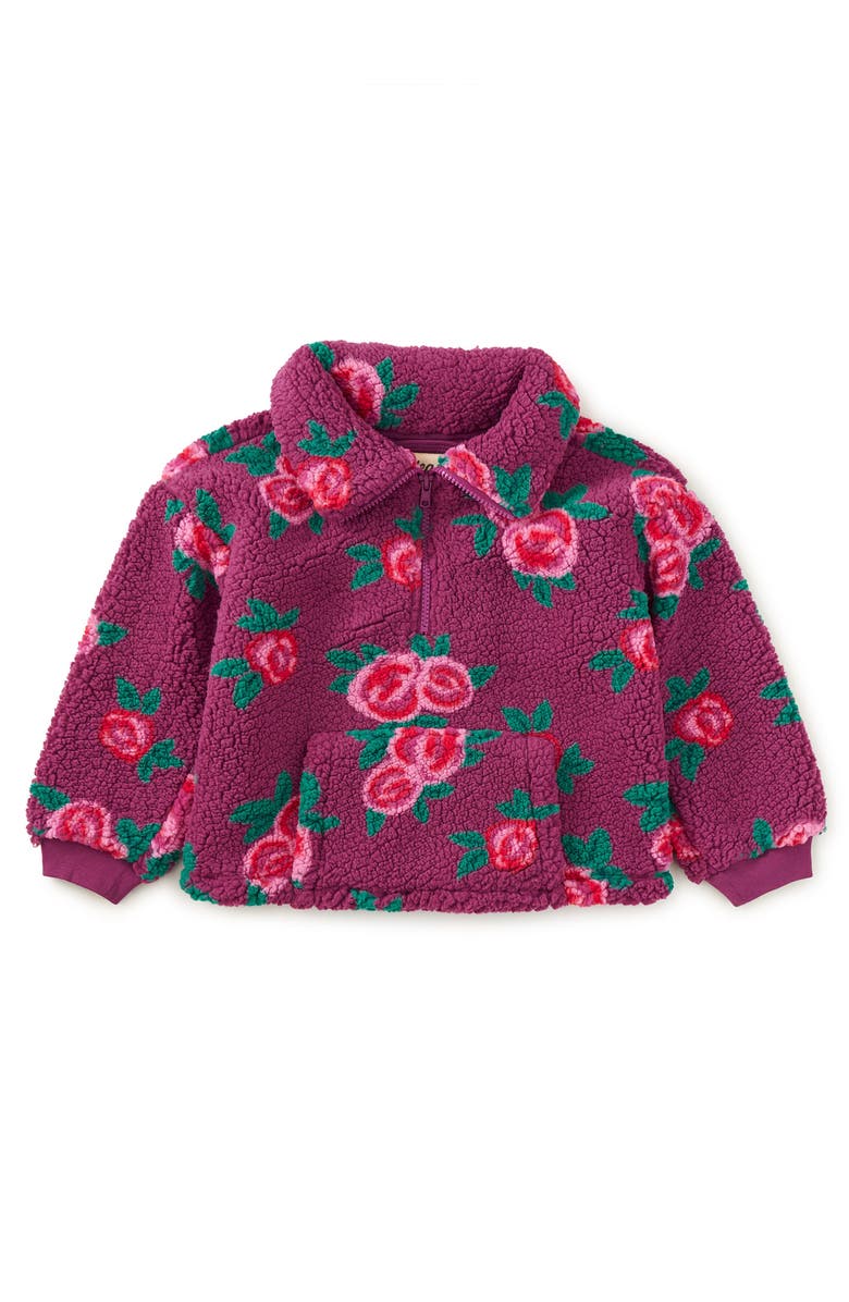 Tea Collection Teddy Fleece Pullover, Main, color, Painted Rose