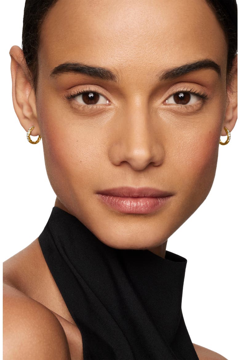 Sculpted Cable Pavé Diamond Huggie Hoop Earrings, Alternate, color, 18K YELLOW GOLD