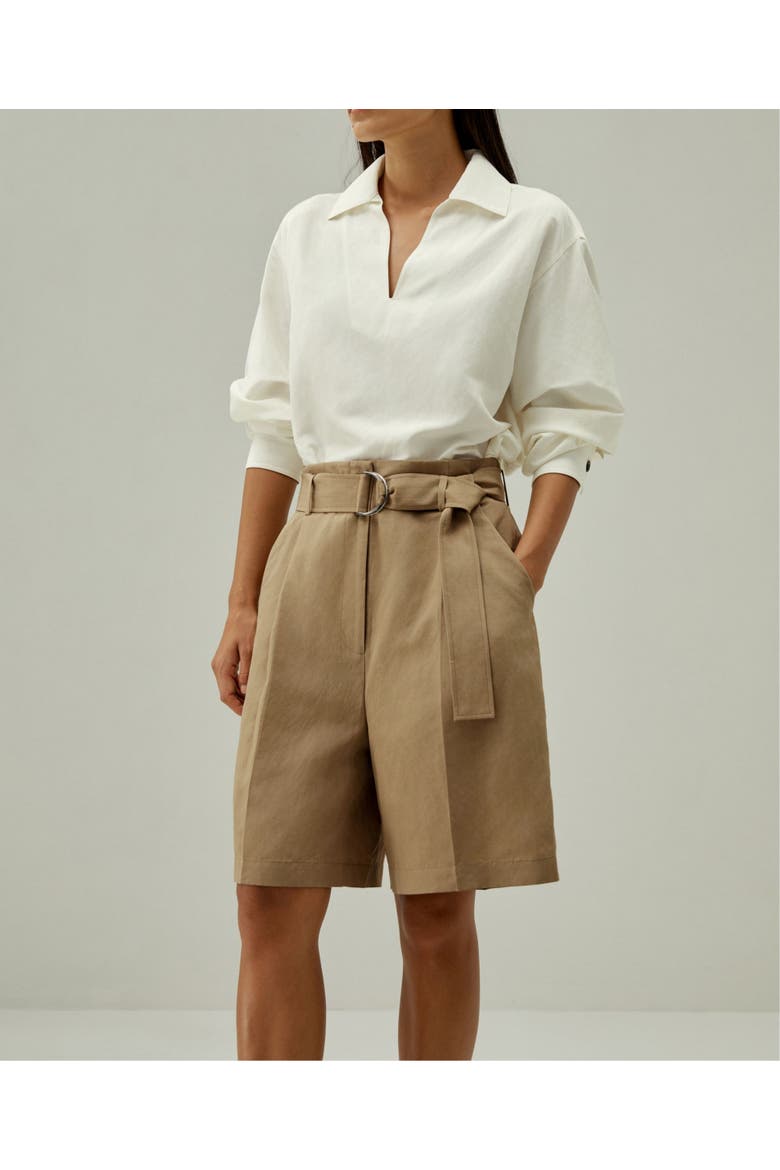 Women's Chic Silk-Linen Blend Bermuda Shorts, Alternate, color, Oak