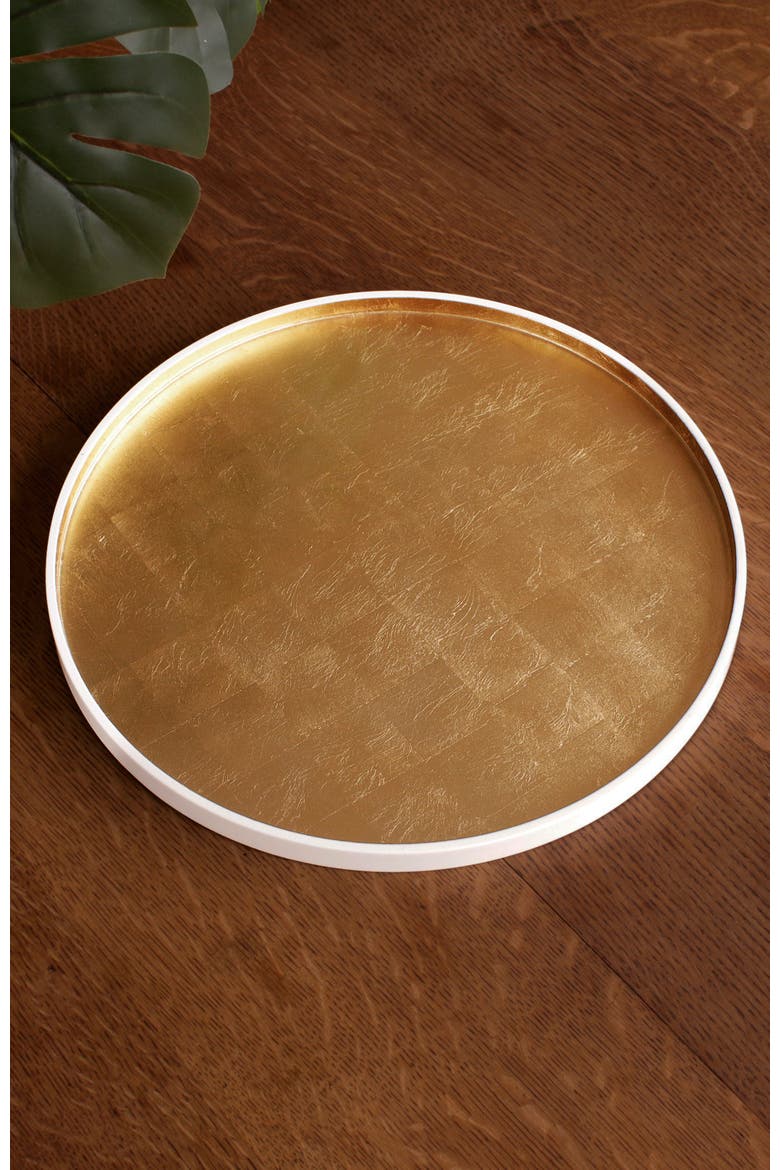 Indochine Round Lacquered Tray, Alternate, color, White and Gold