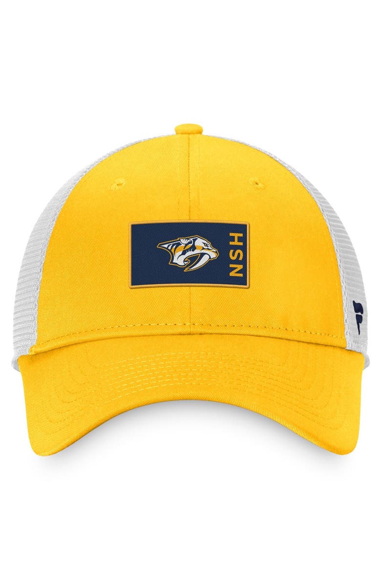 FANATICS Men's Fanatics Branded Gold/White Nashville Predators Authentic Pro Rink Trucker Snapback Hat, Alternate, color, Gold