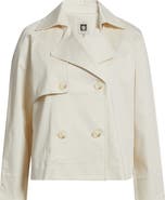 AK ANNE KLEIN Short Double Breasted Cotton Blend Trench Coat