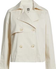 AK ANNE KLEIN Short Double Breasted Cotton Blend Trench Coat