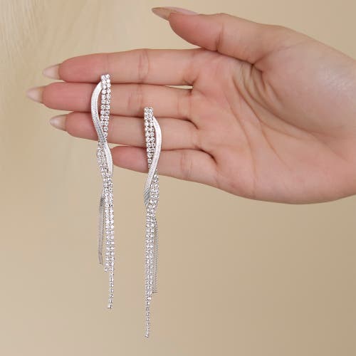 Jessica Simpson Silver Linear Crystal Drop Earrings In Silver