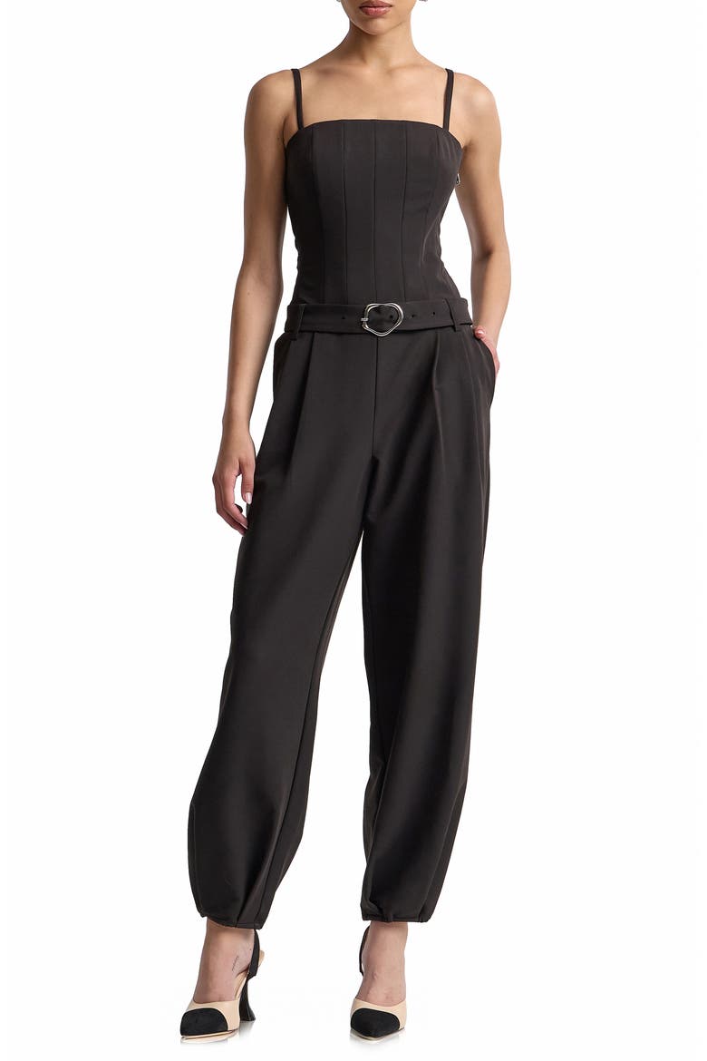 Belted Corset Jumpsuit, Main, color, BLACK
