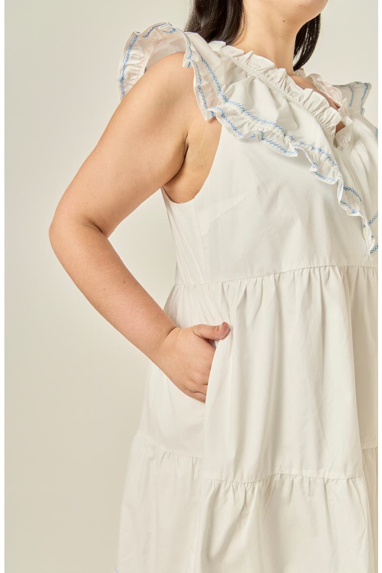 Contrast Embroidered Ruffled Minidress, Alternate, color, WHITE