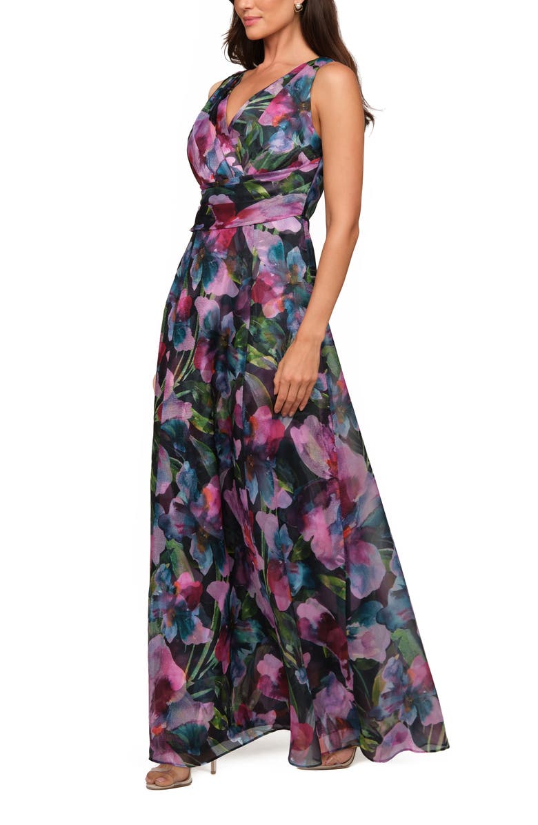 JS Collections Philipa Floral A-Line Gown, Alternate, color, Teal Multi