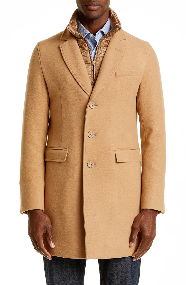 Herno Diagonal Weave Wool Overcoat with Removable Bib, Main, color,