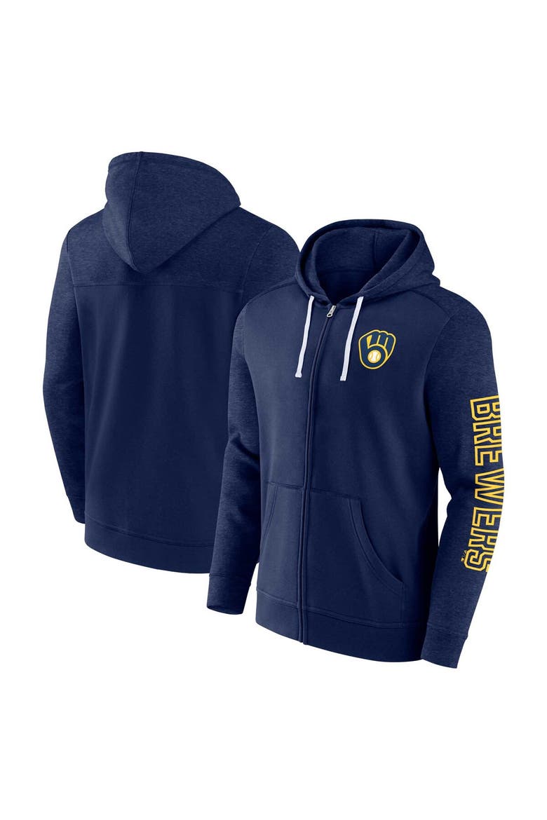 Men's Fanatics Branded Navy Milwaukee Brewers Offensive Line Up Lightweight Full-Zip Hoodie, Alternate, color, Navy