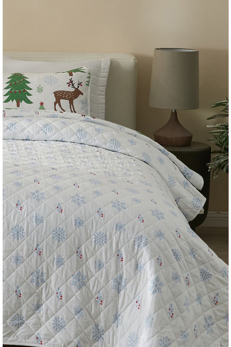 Holiday Theme Reversible Quilt & Sham Set, Alternate, color, DEER / TREES / SNOW