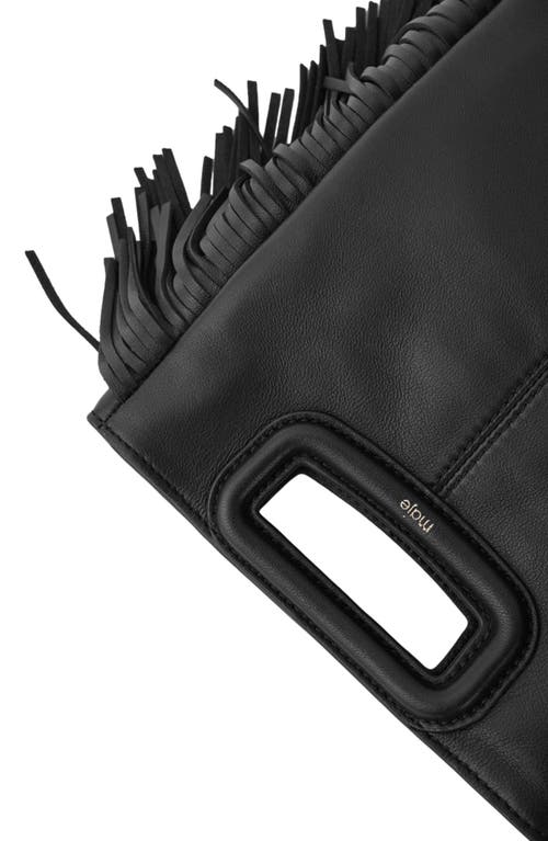 Maje Smooth Leather M Bag With Fringing In Black