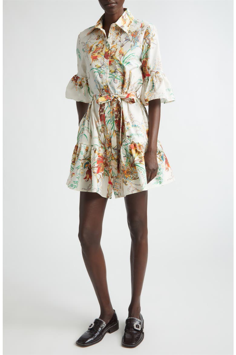 Floral Print Stretch Cotton Shirtdress, Main, color, PRINT ON WHITE BASE