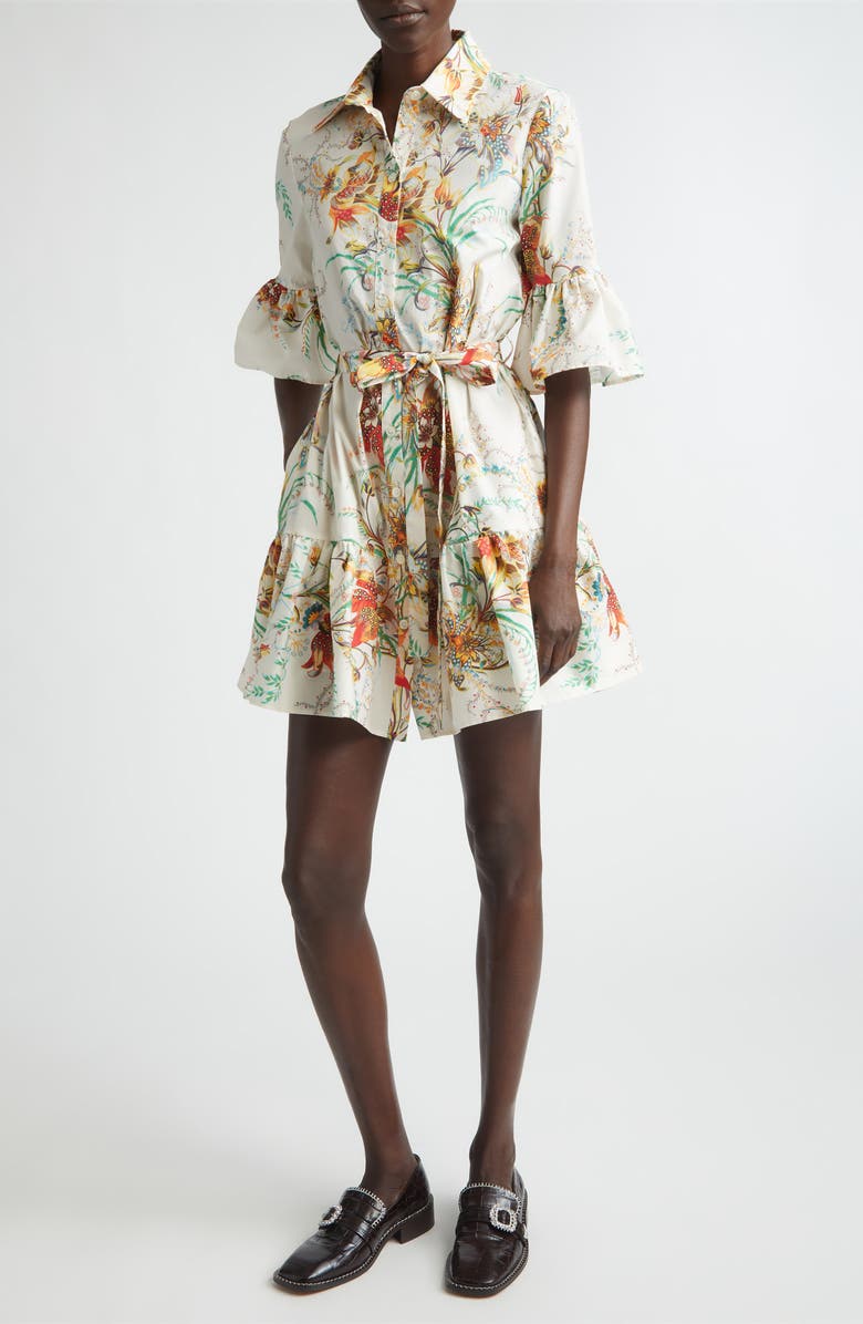 Etro Floral Print Stretch Cotton Shirtdress, Main, color, Print On White Base