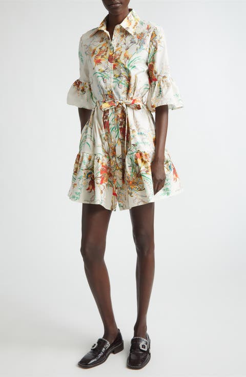 Floral Print Stretch Cotton Shirtdress