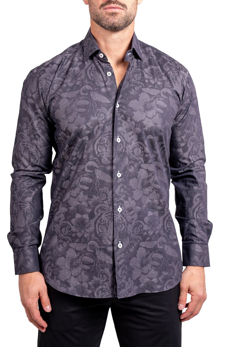 Maceoo Fibonacci Ascension Contemporary Fit Button-Up Shirt, Main, color, Grey