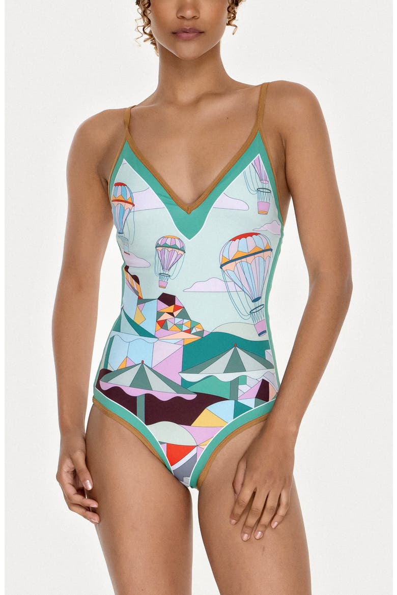 Jungle Adventure Reversible V-Neck One-Piece Swimsuit, Alternate, color, Blue