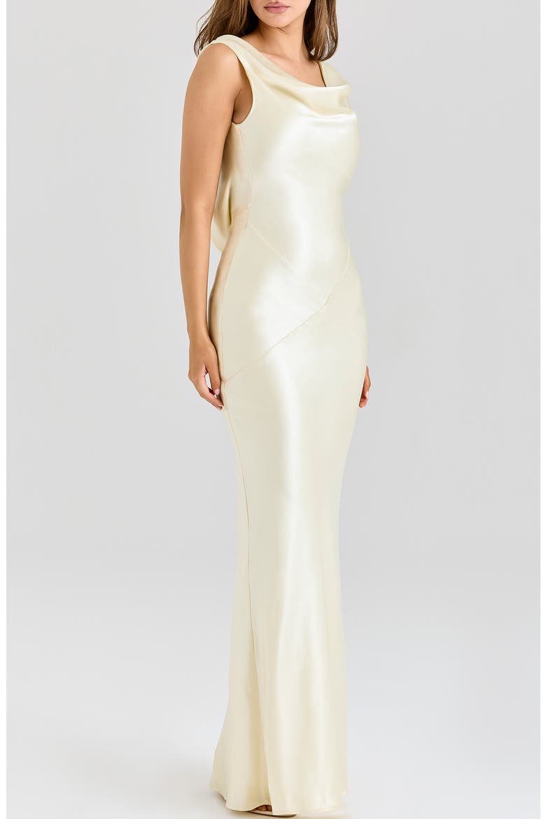 Safaira Cowl Neck Satin Gown, Alternate, color, LEMON
