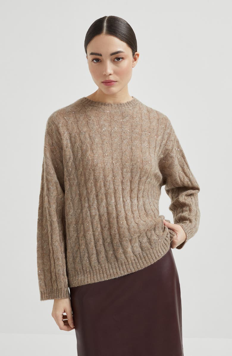 Brunello Cucinelli Dazzling cable sweatshirt, Alternate, color, Hazelnut