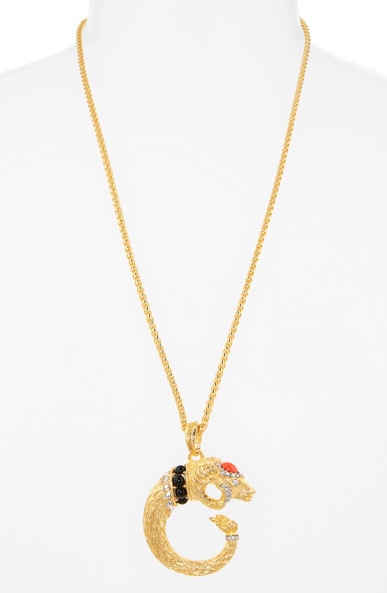 Kenneth Jay Lane Ram Head Pendant Necklace, Alternate, color, Gold