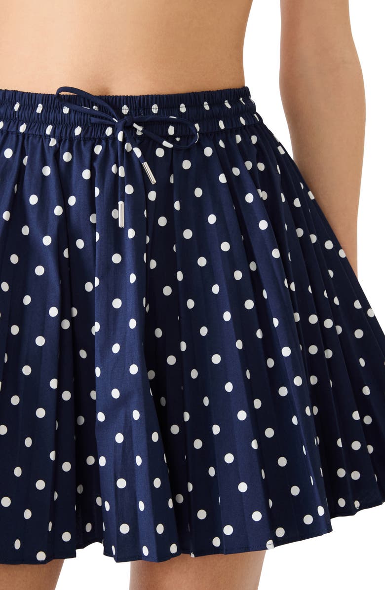 Steve Madden Tyria Polka Dot Cotton Pleated Miniskirt, Alternate, color, Sailor Blue
