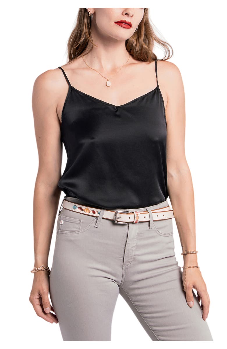 OLD TREND Boho Genuine Leather Stitched Perforated Detail Belt, Alternate, color, White