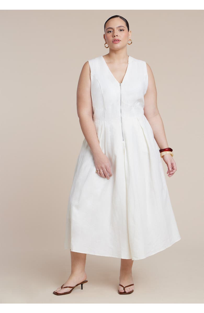 ELOQUII Zipper Detail Linen Maxi Dress, Main, color, Coconut Milk