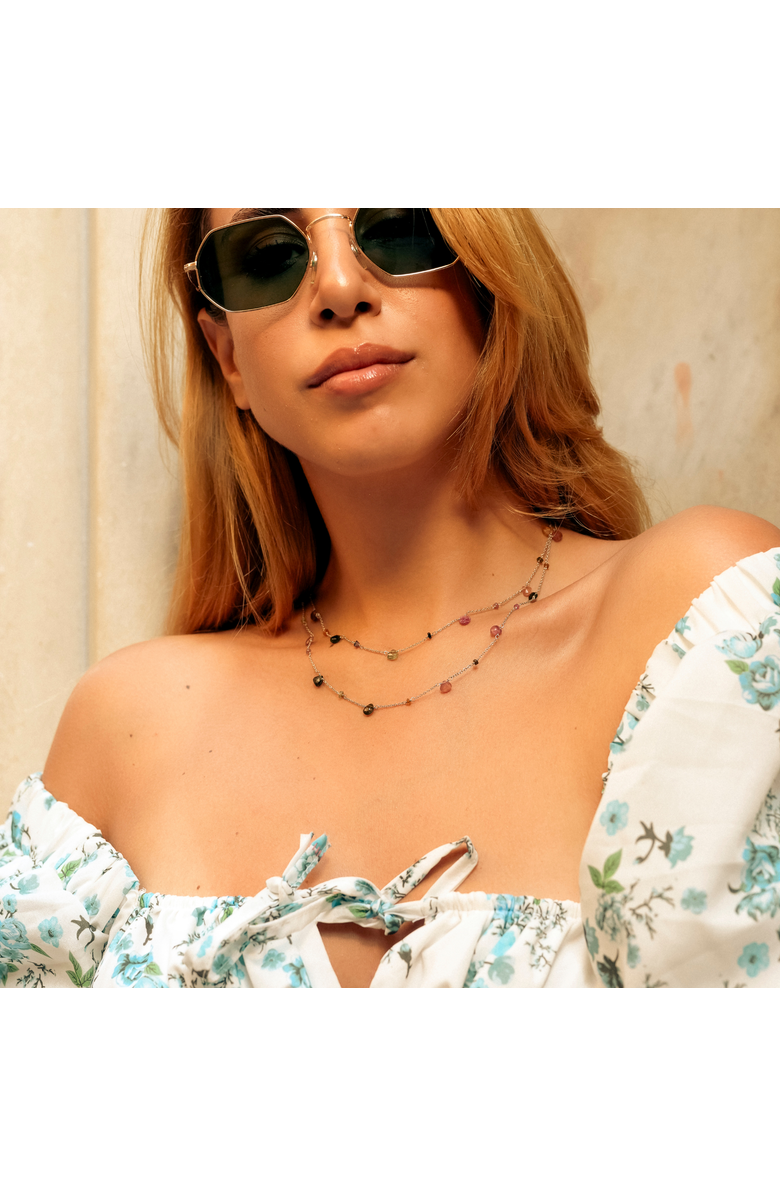 Spero London Sterling Silver Fine Tourmaline Double Layer Necklace, Alternate, color, Silver