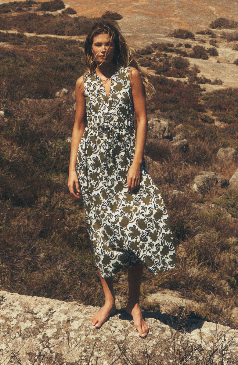 Boden Delphine Print Sleeveless Jersey Midi Dress, Alternate, color, Olive Shadow Blossom