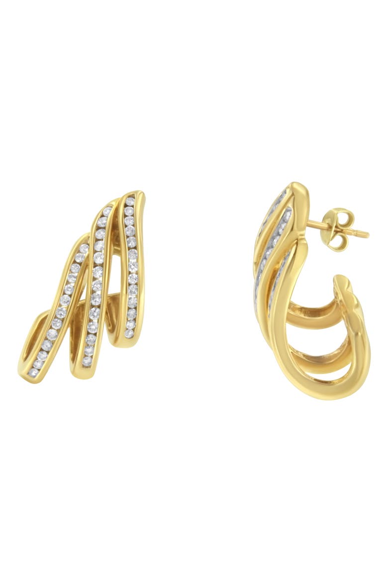10K Yellow Gold 1 Cttw Diamond Multi Row Open Hoop Stud Earrings, Alternate, color, Yellow