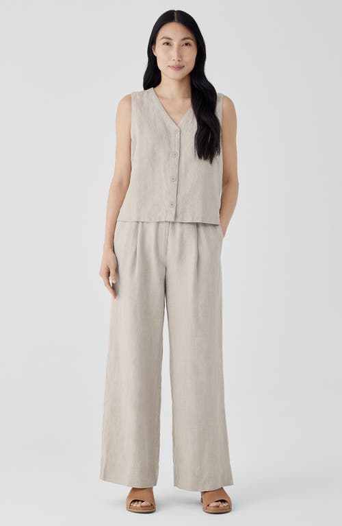 Eileen Fisher Pleated High Waist Organic Linen Wide Leg Pants In Undyed Natural