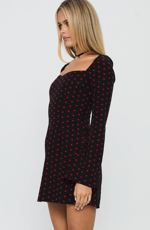 Princess Polly Addisen Polka Dot Long Sleeve Minidress In Burgundy