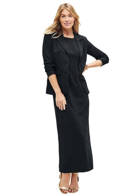 2-Piece Stretch Crepe Single-Breasted Maxi Jacket Dress (Plus)