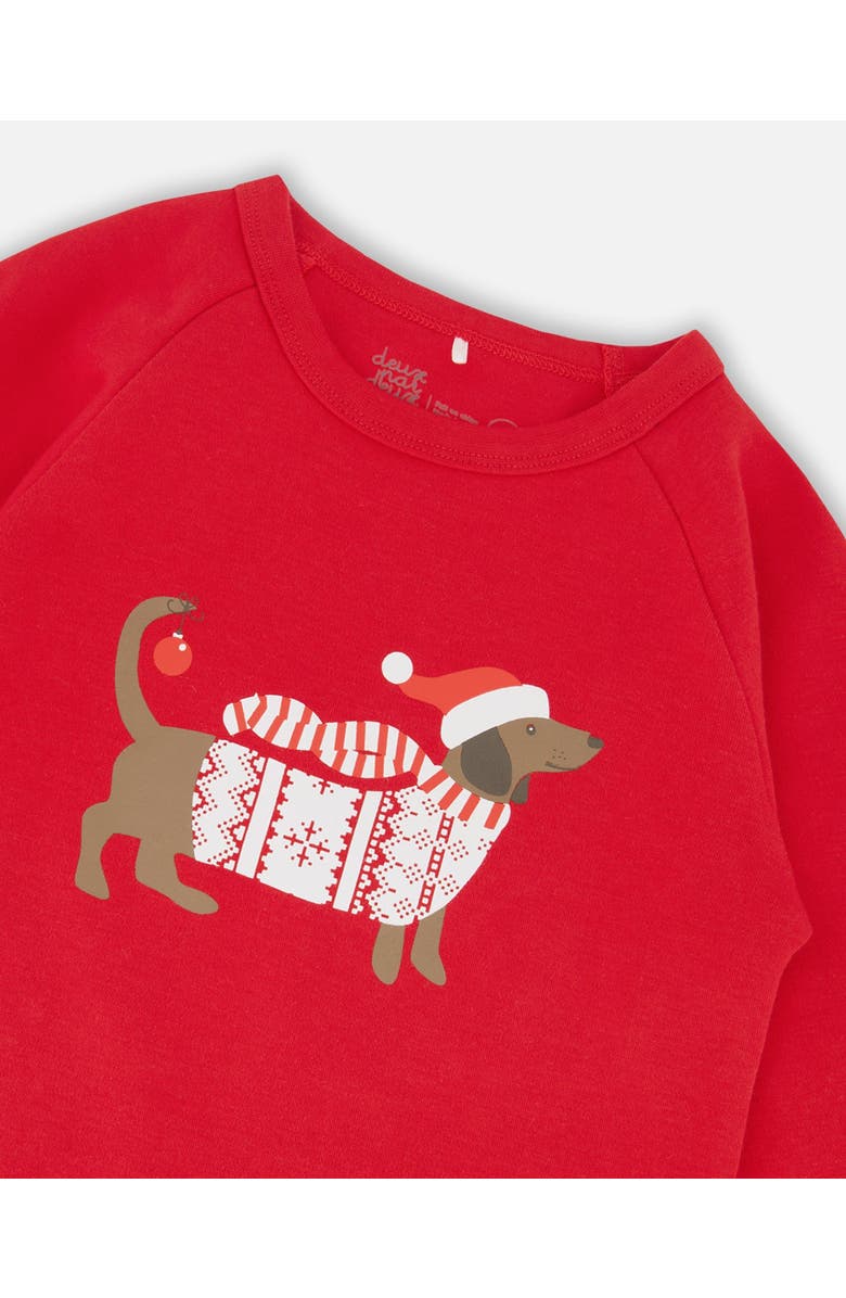 Deux par Deux Gender Inclusive Organic Cotton Two-Piece Pajama Set, Alternate, color, Red And White Fairisle