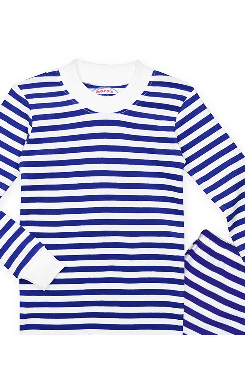 Sara’s Prints Organic Cotton Long John PJ 2-Piece Set, Alternate, color, Blue White Stripe