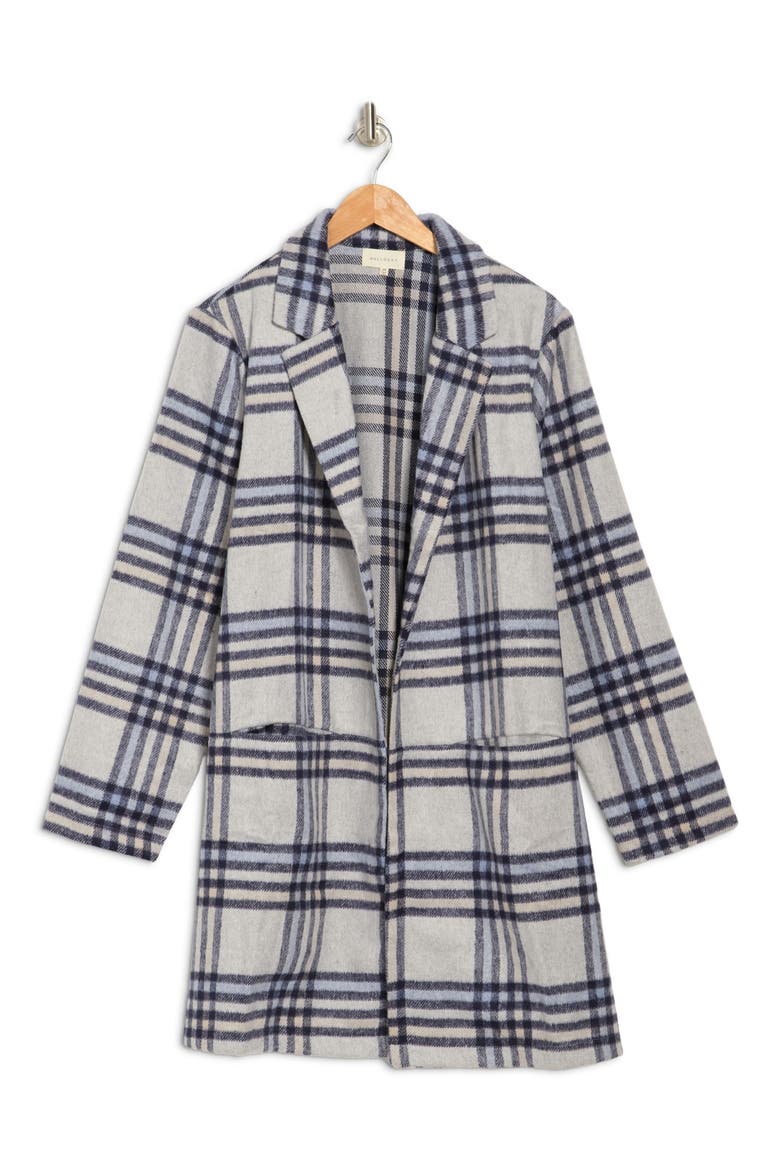 Plaid Notch Collar Open Front Jacket, Alternate, color, NVYGRY PLAID